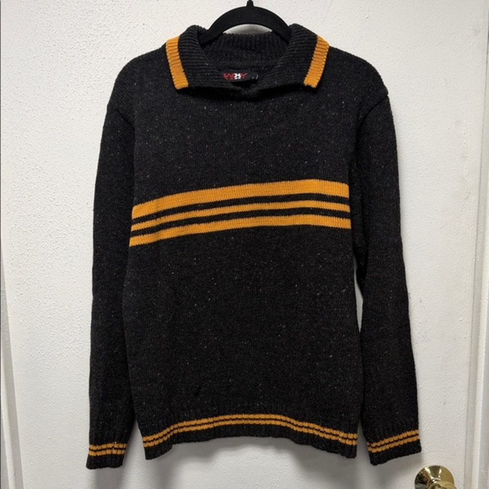 Vintage Stylish Black and Orange Striped Sweater